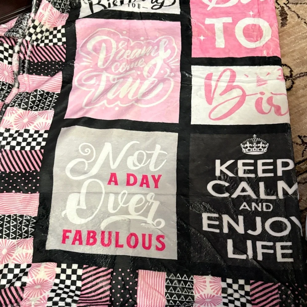 Pink and‎ Black Birthday Themed Blanket or Throw